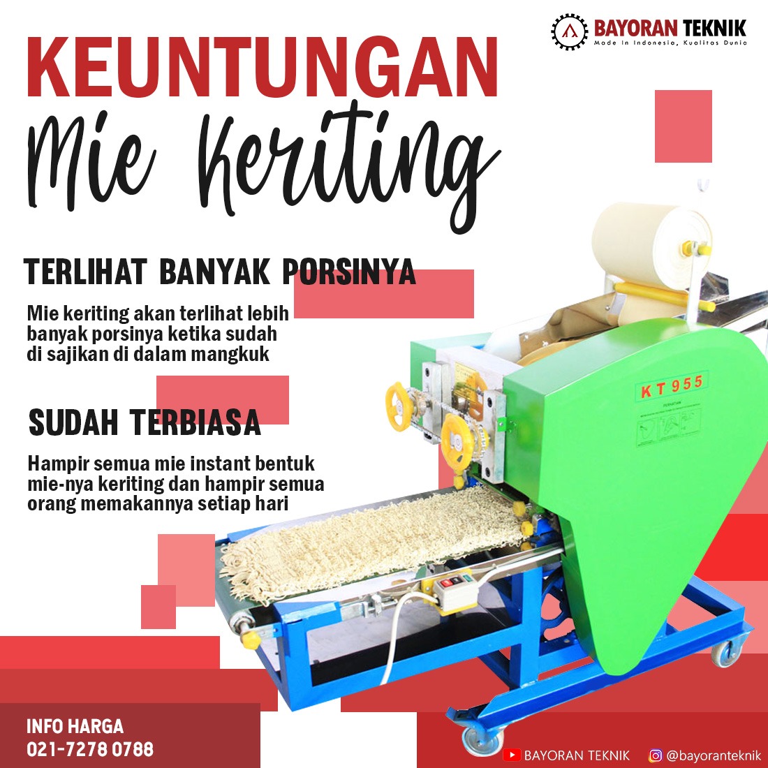 kelebihan mesin pembuat mie KT 955